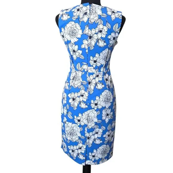 Banana Republic Blue White Floral Sleeveless Sheath Dress Size 0 - Picture 4 of 8